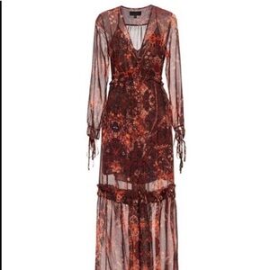 INTERMIX Red and Black Maxi Dress Paisley Transparent Medium